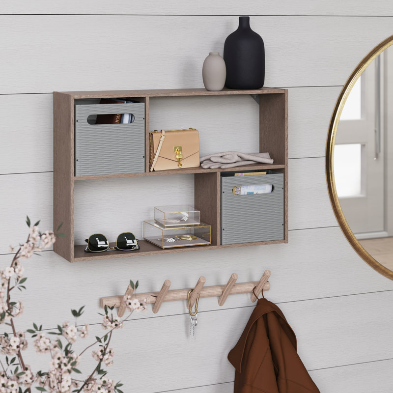 Mini organisateur de bureau ou mural à 4 cubes avec 2 bacs pliables, Teck vieilli
