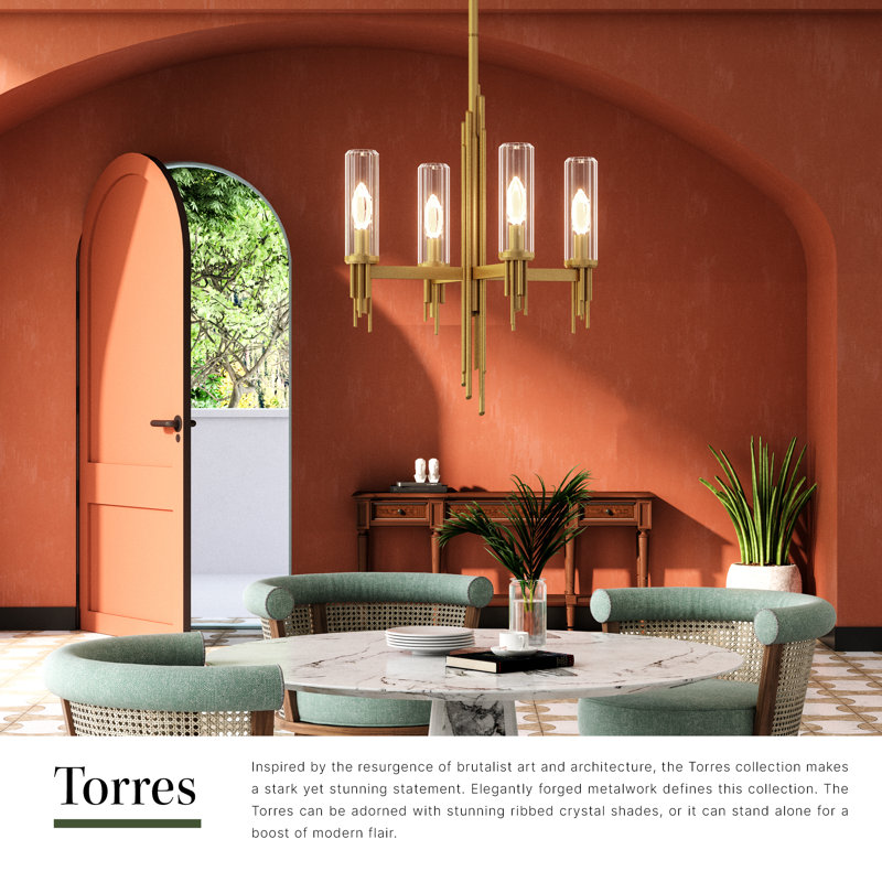 Torres 4 - Light Chandelier, Matte Black/Clear Ribbed