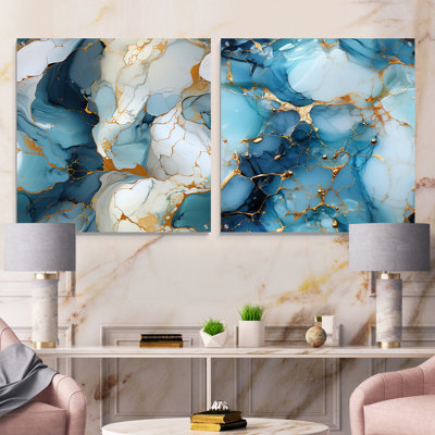 Lichfield - Ensemble de 2 peintures murales abstraites en acrylique sur verre marbré