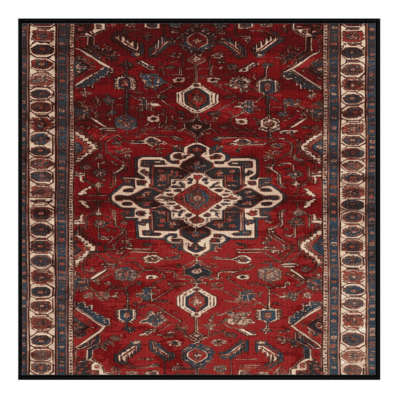Tapis persan noir lavable à la machine, Carré 3 pi