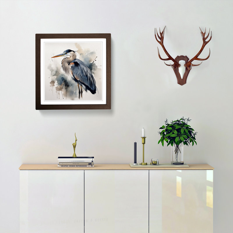 Heron Watercolour - Framed Print, Walnut