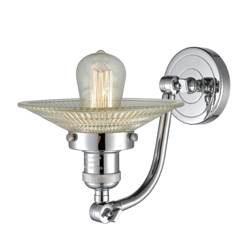 Miramontes Armed Sconce, Clear Halophane, Polished Chrome, No Bulb Included