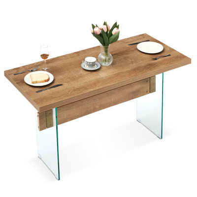 Modern 55 inches Rectangular Dining Table,High Glossy Glass Desk Table