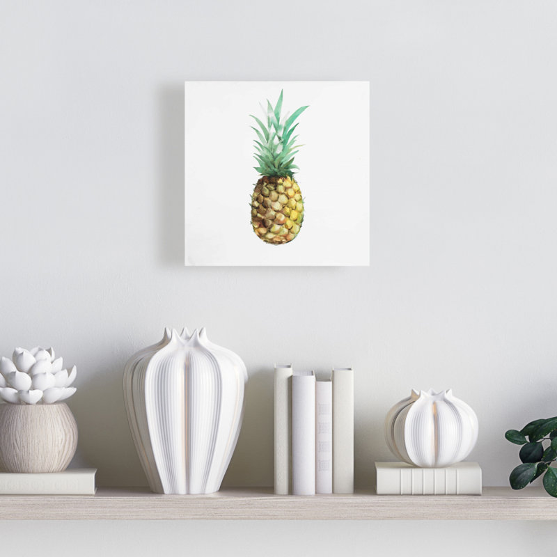 Aquarelle, reproduction d'ananas sur toile, Toile tendue, H 8 po x l 8 po