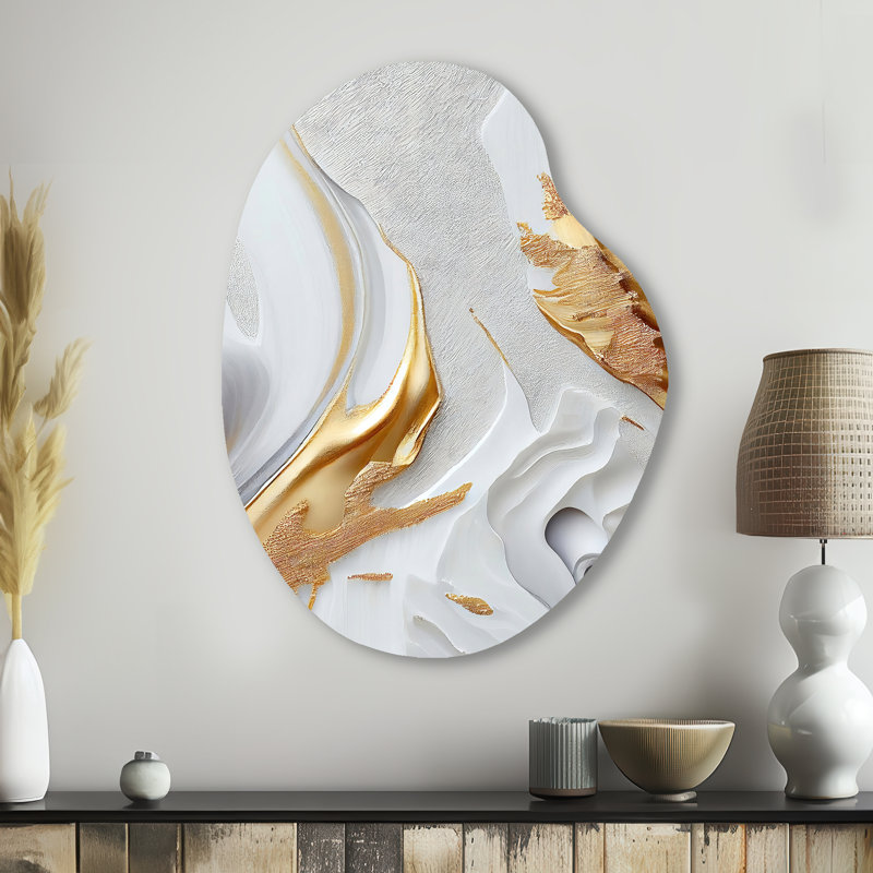 Hurd blanc et or marbre abstrait I - marbre décoration irrégulière en métal, impression d'art asymétrique moderne