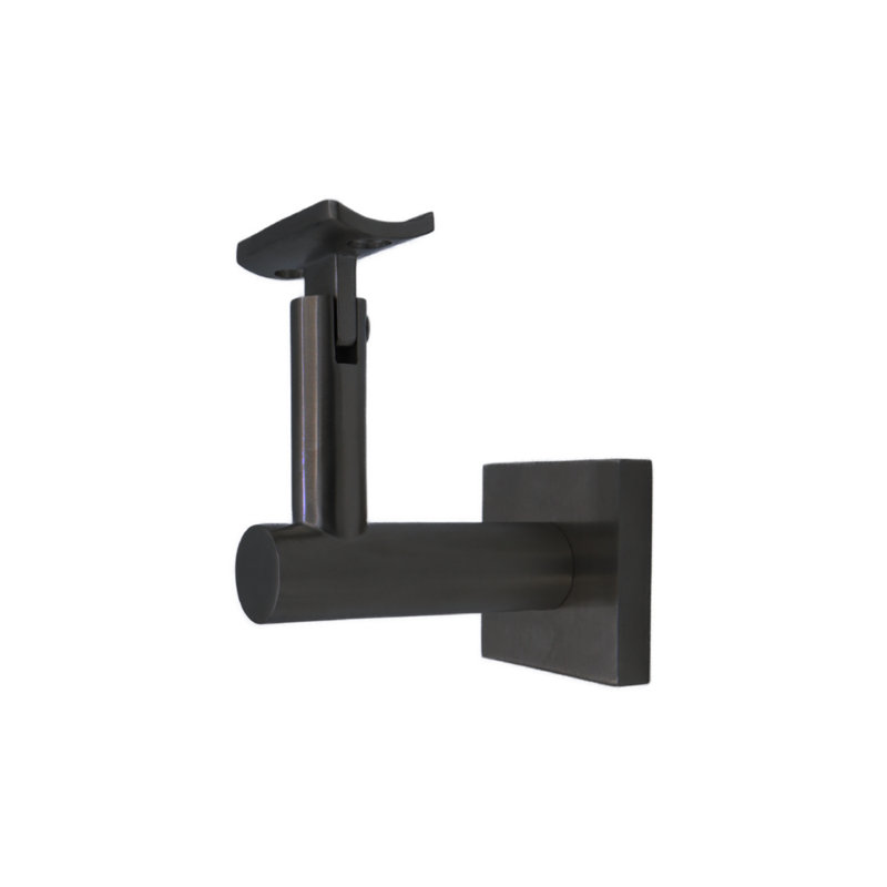 Surface Mount Handrail Bracket with Square Rose and Curved Plate, Satin Black