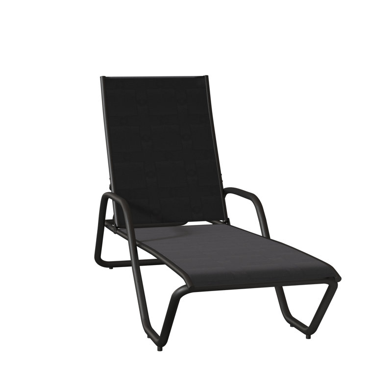 Outdoor Rust-Resistant Metal Chaise Lounge, Black 5D Sunbrella®, Textured Desert