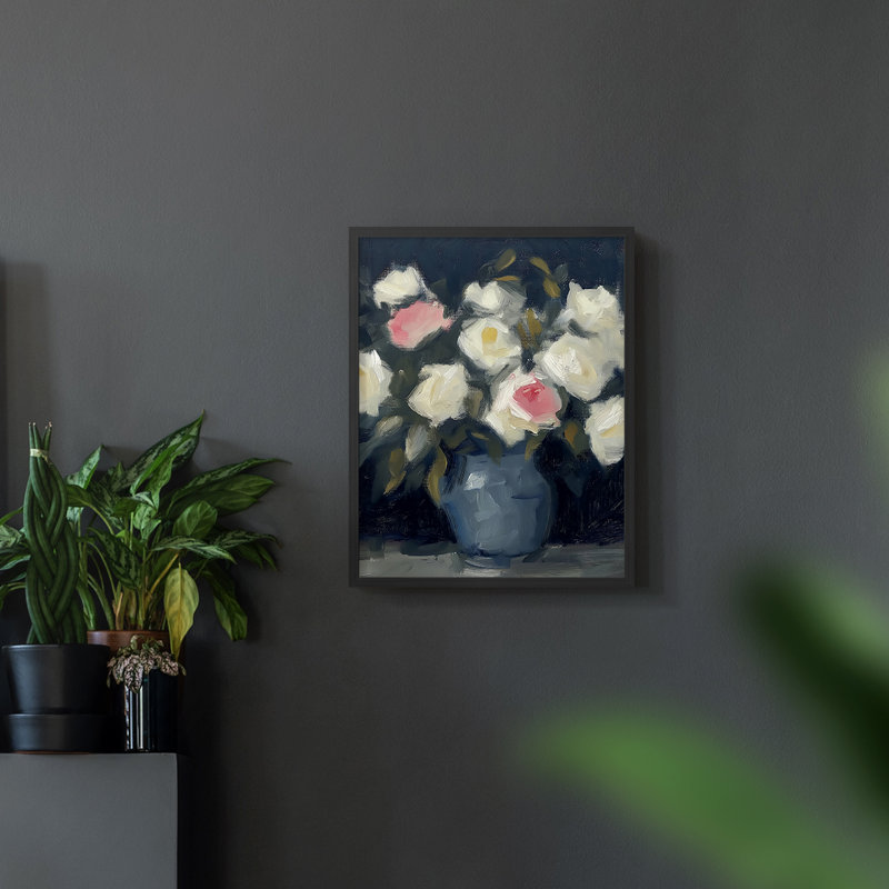 Série FLORAL DCxxi - reproduction encadrée de qualité supérieure - prête à être accrochée - aucun clou requis, Noir