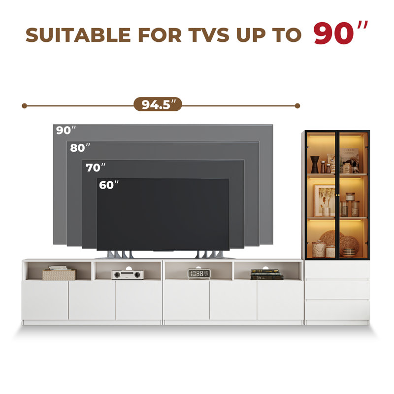 Meuble audio-vidéo 118,1 po Crafton, H 70,9 po x l 118,1 po x P 15,7 po, Blanc
