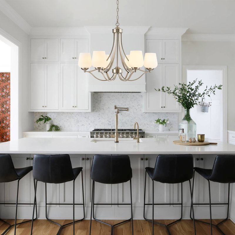 6 - Light Dimmable Classic / Traditional Chandelier, Brushed Nickel