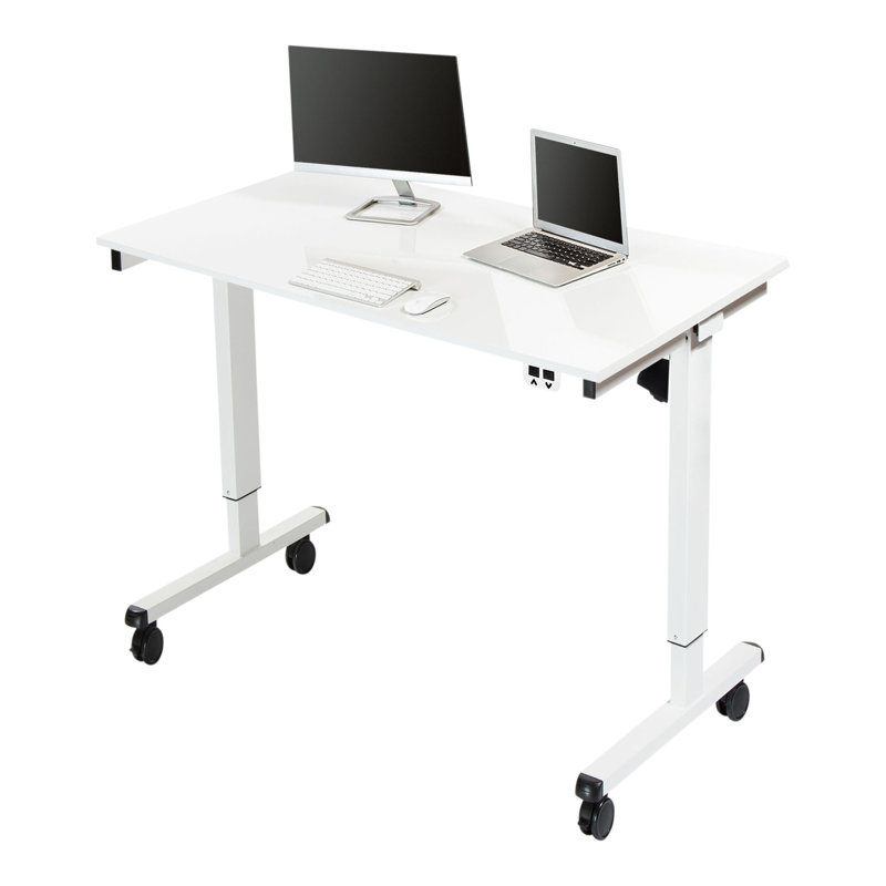 Adjustable Metal Base Standing Desk, Gloss White/White, 27.25" H x 47.25" W x 29.5" D