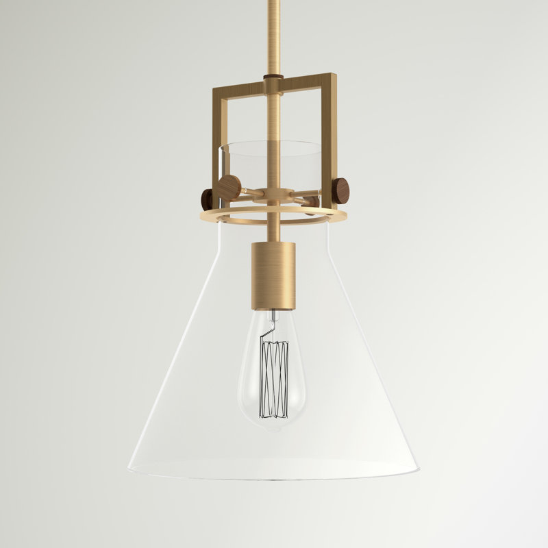 Luminaire suspendu conique à 1 lumière Borgen, Laiton brossé, H 13,63 po x l 10 po x P 10 po