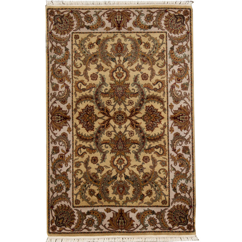 Tapis doré et ivoire de haute qualité noué à la main Trinity