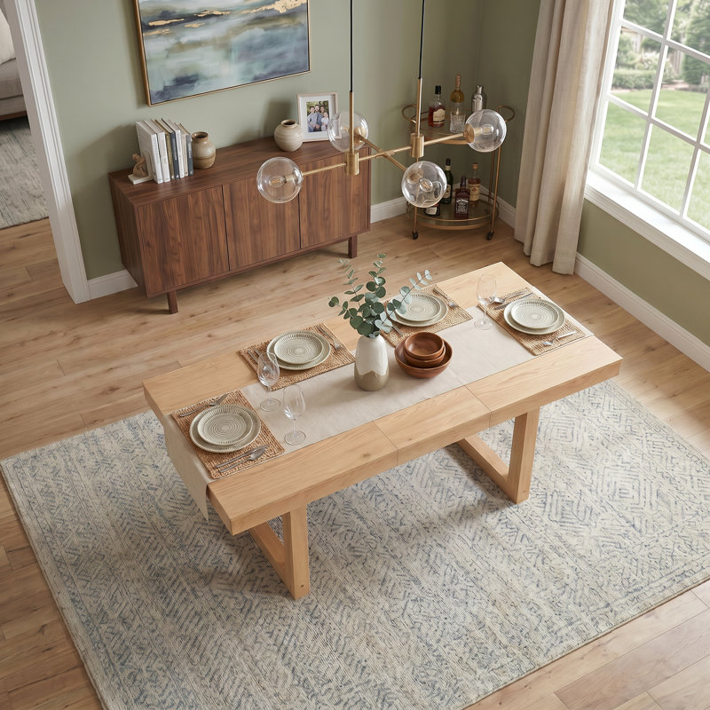 Table de salle à manger à rallonge en bois de 60 à 78 po, table de cuisine rustique naturelle avec rallonge amovible de 18 po, pieds en bois d'hévéa massif pour 4 à 8 personnes