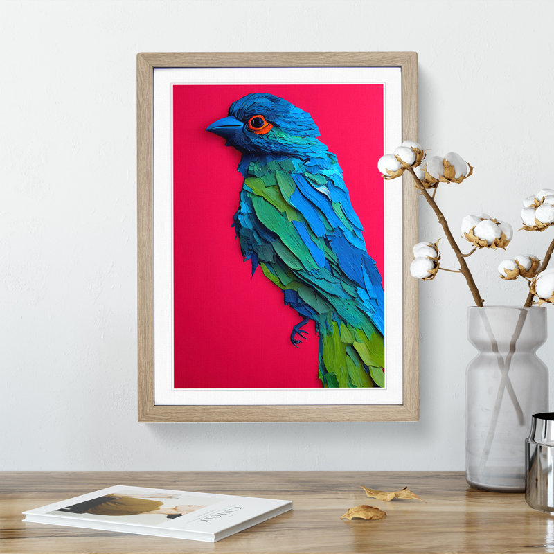 Wonderful Bird 1 Piece Single Picture Frame Wall Art, 64cm H x 46cm W x 2cm D, Oak Framed
