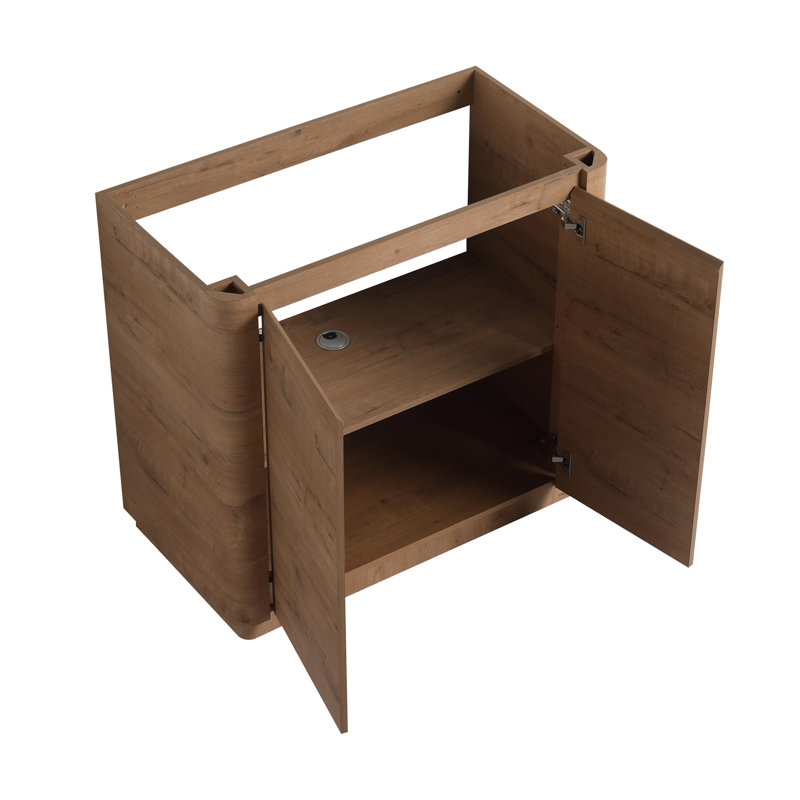 84'' Freestanding Bathroom Vanity With White Ceramic Sink, And 1-Small Storage Cabinet, Soft-Close Door, Imitative Oak, KD-Packing, Plywood