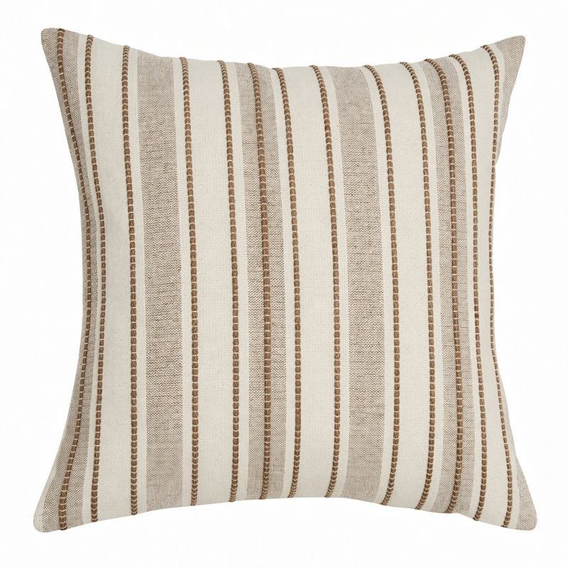 Housse de coussin décoratif à rayures verticales beige et crème 18 po x 18 po, paquet de 1, Simple, Beige