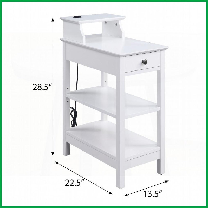 Table basse blanche à 3 tablettes avec charge USB et amp; Tiroir de rangement, peu encombrant pour le salon
