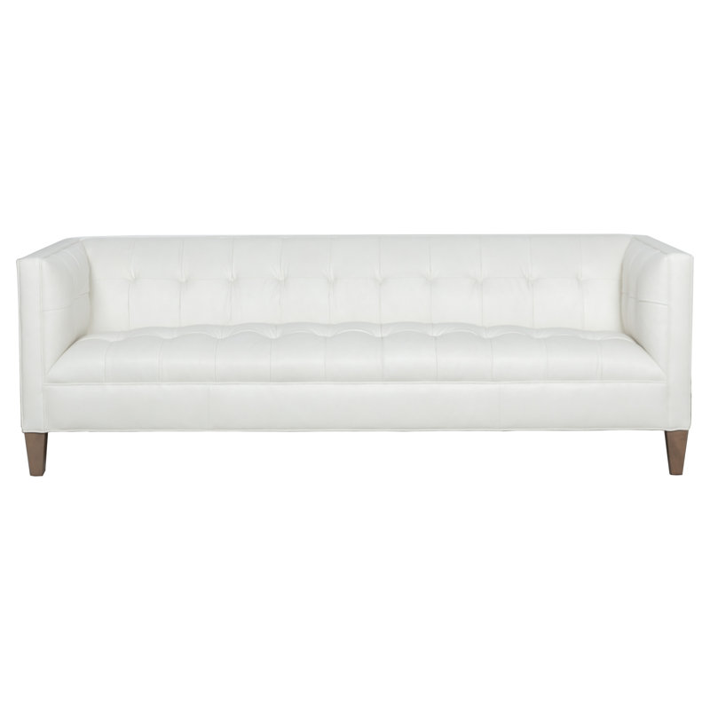 Dominique Leather Sofa, 90.25", 1149 Olive, Charcoal