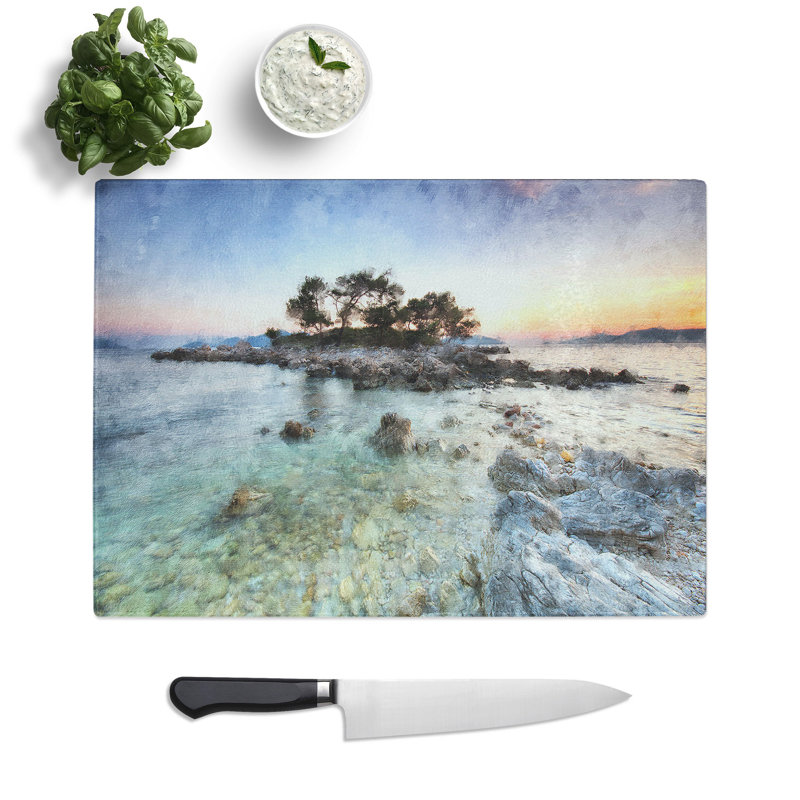 Rocky Island Painting Chopping Board, 0.4cm H x 20cm W x 28.5cm L