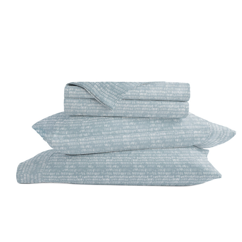 Literie en microfibre ultra douce, Ensemble de draps très grand californien avec 2 t, Motif géométrique bleu ciel