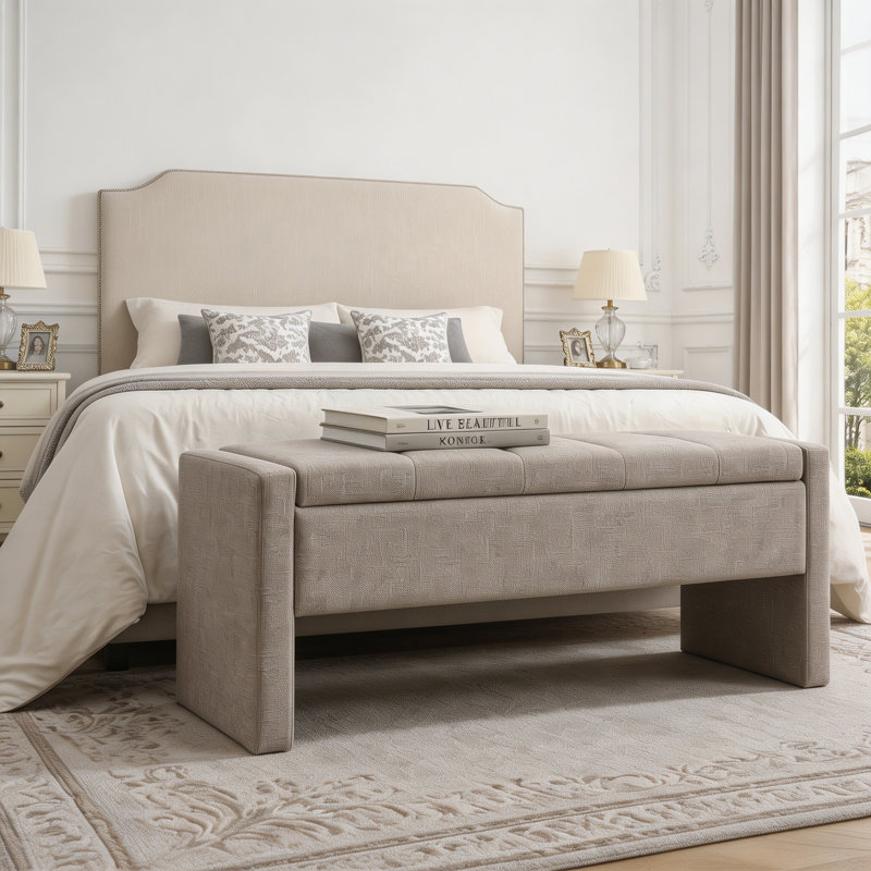 Banc de lit moderne avec rangement, Brun / gris