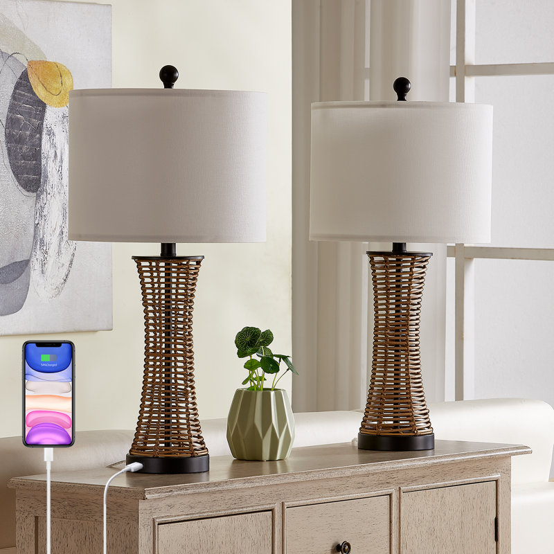 26.5'' Wicker Traditional Table Lamp With Usb
