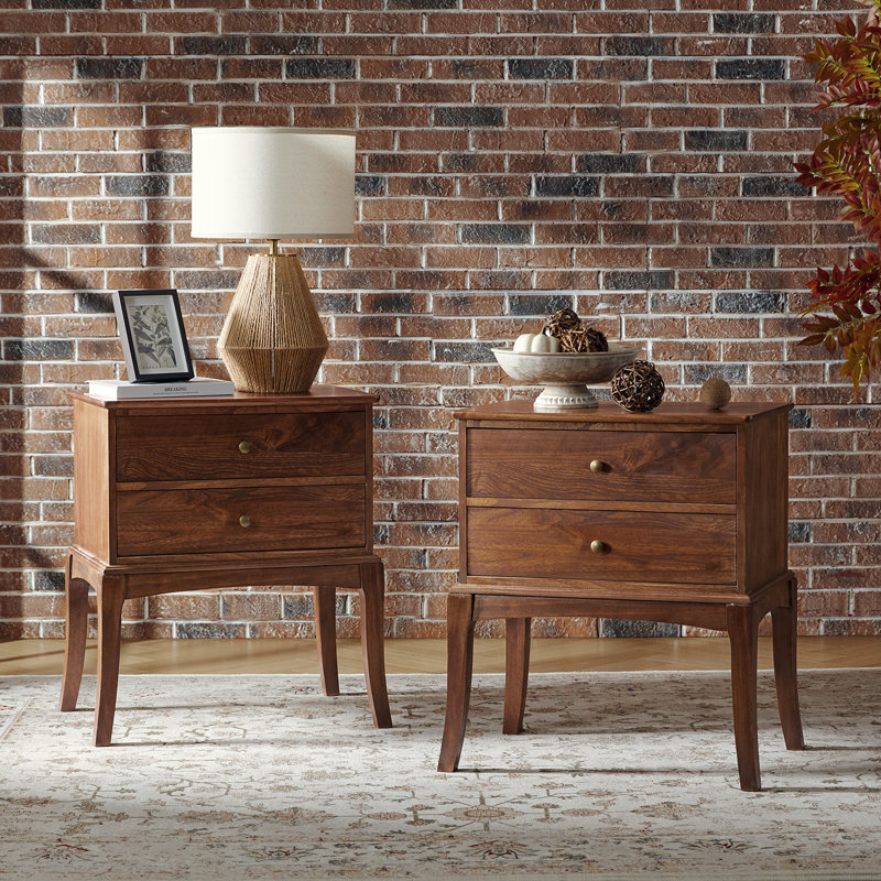 Table de chevet transitionnelle en bois massif H 28 po Einav, Walnut