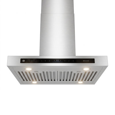 BRANO 30 Inch Convertible Island Range Hood 900 CFM, Voice Gesture Touch Control 4-Speed Kitchen Hood, Brushed Stainless Steel & Toughened Glass, Adjustable LED Lights