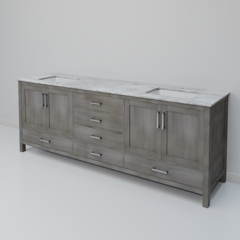 Jacques 80" Double Bathroom Vanity Set, Distressed Gray, White Carrara Marble