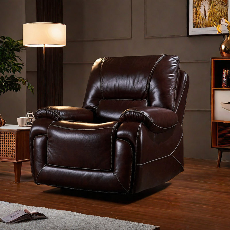 Manual Recliner With Leather And Sofa Swivel Recliner, Deep Coffee