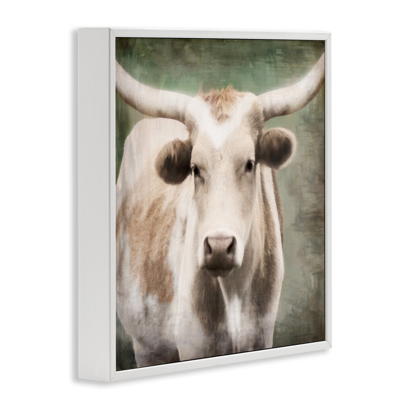 White Framed Rustic Longhorn Cattle Giclee Art Print, 12 x 12