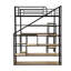 Lit mezzanine double en métal avec escalier, bureau intégré et tablettes, noir