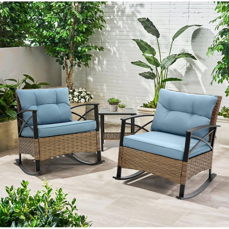 Ensemble de chaises berçantes d'extérieur pour 2 personnes avec table basse, ensemble de conversation pour patio 3 pièces