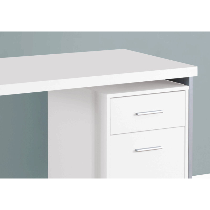 Bureau d'ordinateur, bureau à domicile avec tiroirs de rangement et structure en métal, Blanc