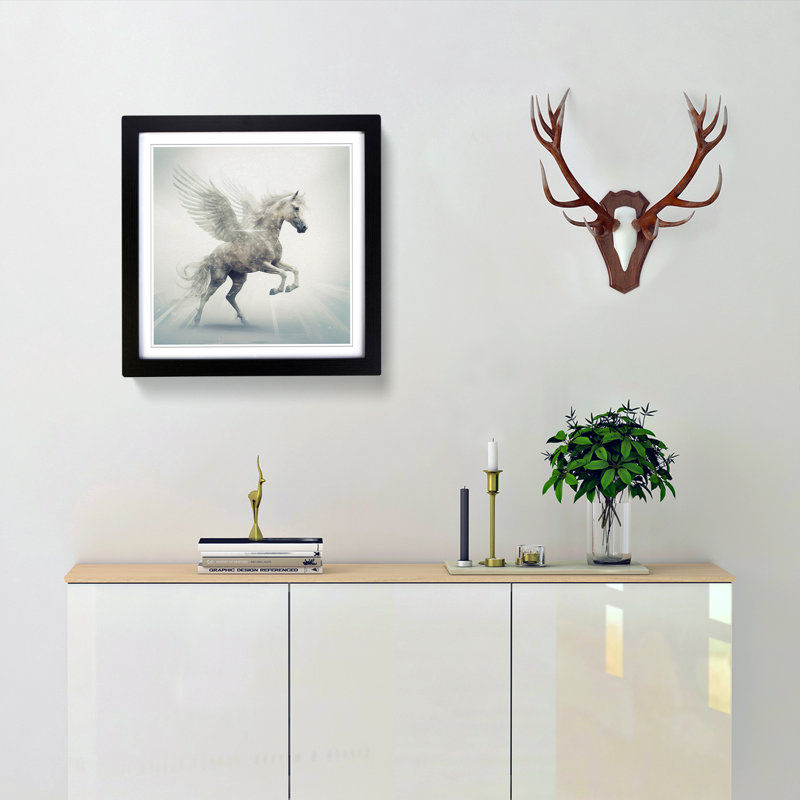 Pegasus Double Exposure - Single Picture Frame Print on Wood, Black