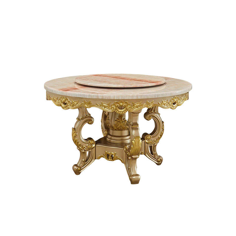 Vintage Luxury Round Marble Dining Table, 30.7"H x 59"L x 59"W