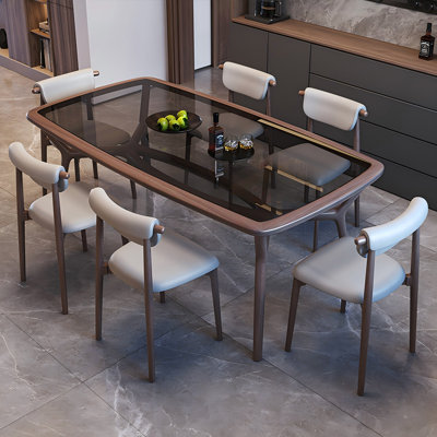 Solid Wood Ash Tempered glass brown Dining Table