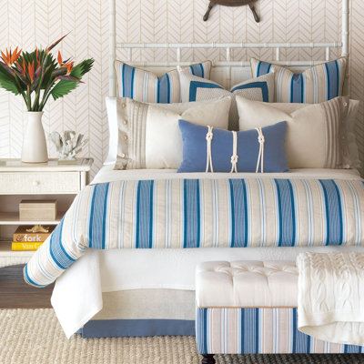 Maritime Coastal Cotton Blend Striped Duvet Cover
