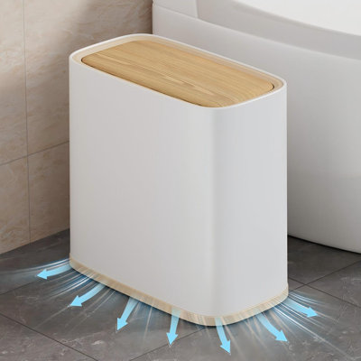 Poubelle de salle de bain 2,6 gallons, roues, évent, plateau en faux bois