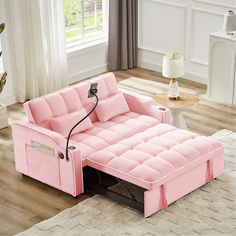 1 Versatile Foldable Sofa Bed In 3 Lengths, Pink