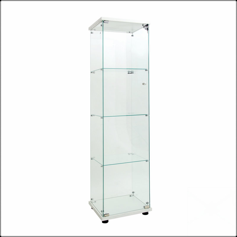 Lighted 4-Shelf Glass Display Cabinet With One Door, For Showcasing Collectibles And Enhancing Room Decor., White