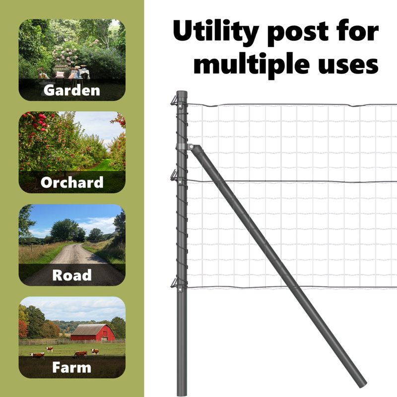 Vidaxl Fence Posts 7 Pcs Diameter32 Mm Galvanised Steel, 80cm H x 3.2cm W, Grey