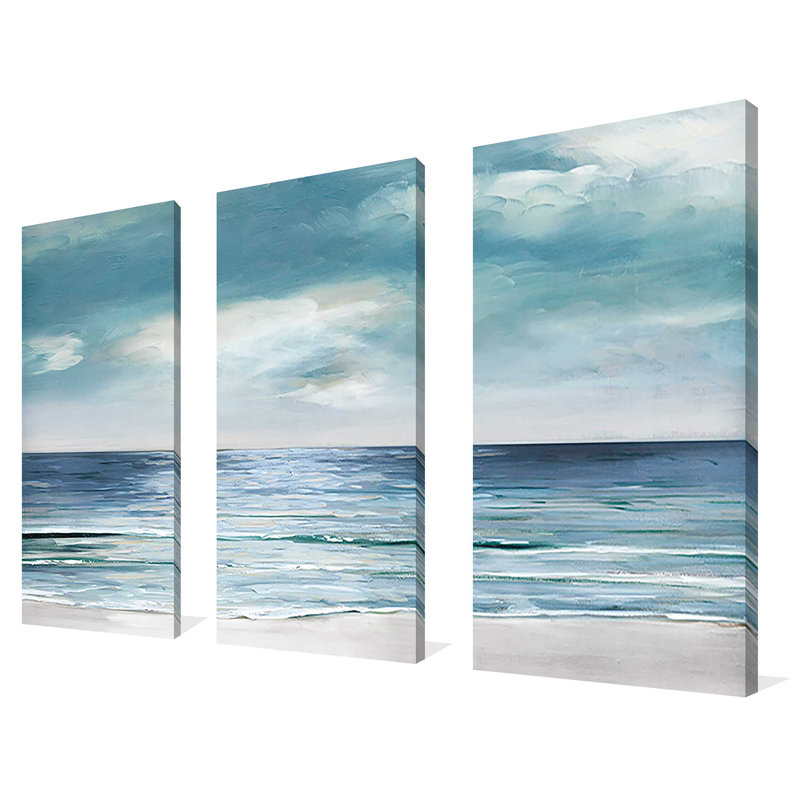 «Blue Silver», reproduction sur toile 3 pièces, L 48 po x H 32 po