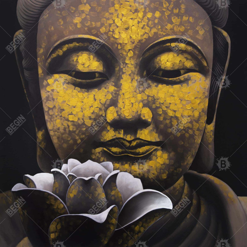 Brun, toile spirituelle de salon - sourire éternel de Bouddha