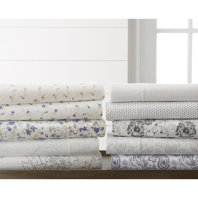 Light Blue Floral Microfiber Full Bed Sheet Set