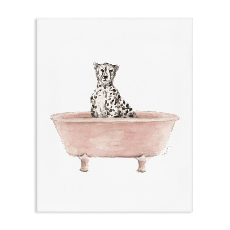 Guépard en toile de baignoire rose, design par Lanie Loreth, H 20 po x l 16 po