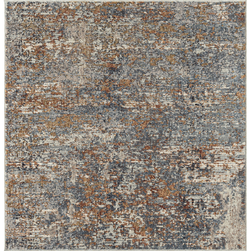 Hemingford Abstract  Area Rug, Rectangle 2' x 3', Blues/Rust Tones