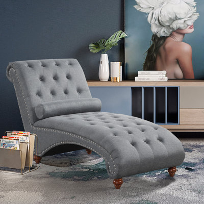 Molinaro 29.53'' Wide Modern Minimalist Button Tufted Wide Upholstered Chaise Lounge with Lumbar Pillow