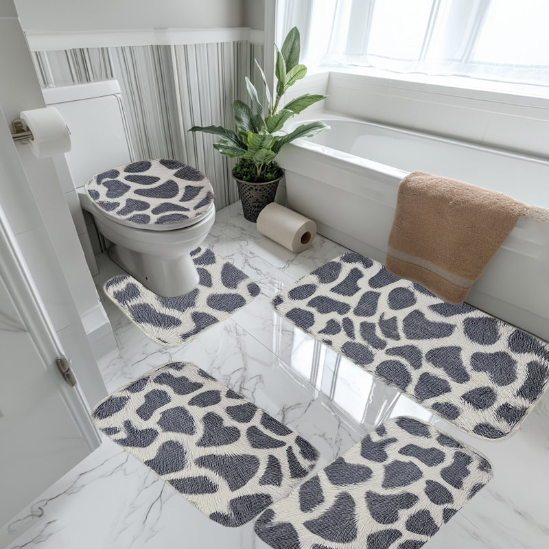 Ensemble de 5 tapis de salle de bain tachés de couleur mélangée tacheté 5 tapis de toilette doux et confortable absorbant l'eau antidérapant lavable facile à sécher
